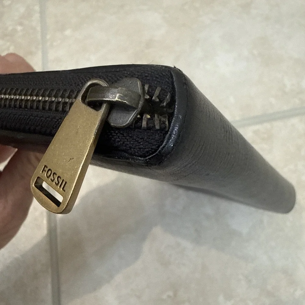 Fossil Black Zip-Around Leather Wallet